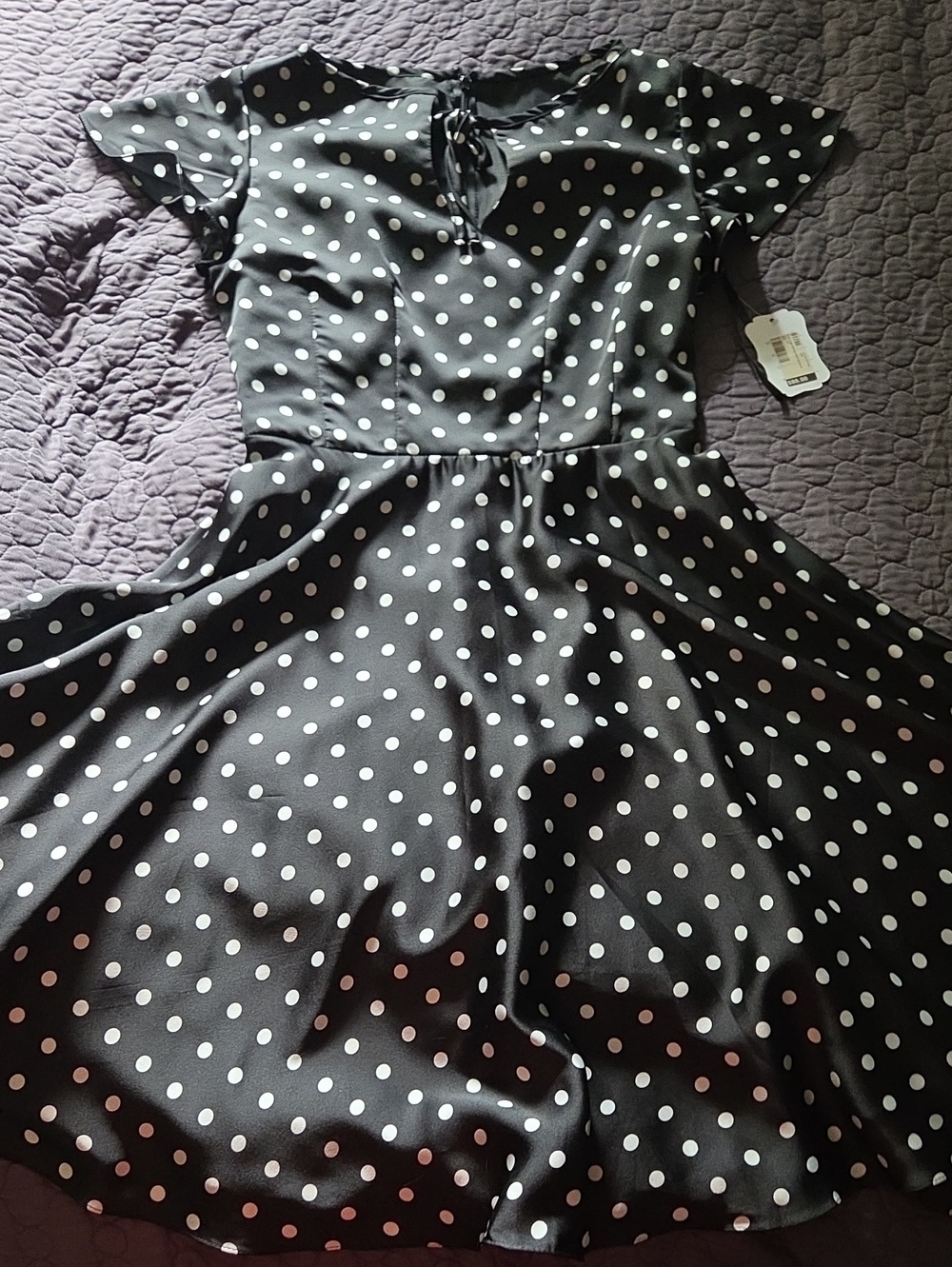 Iconic By Unique Vintage Black & White Polka Dot Midi Fit-and-Flare Dress